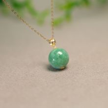#J925 18K金镶嵌满绿缅甸天然A货翡翠素面圆珠子锁骨吊坠