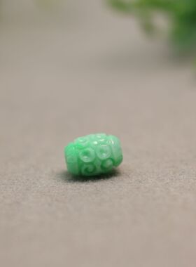 #I101糯底绿色天然A货翡翠雕花鼓珠桶珠转运珠路路通 DIY编绳手链