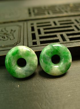 #E775一对飘辣绿天然A货老翡翠小环圆圈 甜甜圈