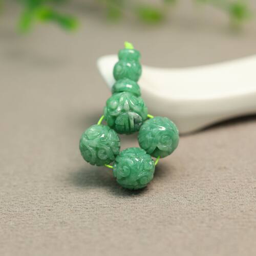 翡翠团寿龙纹雕花珠子三通佛头