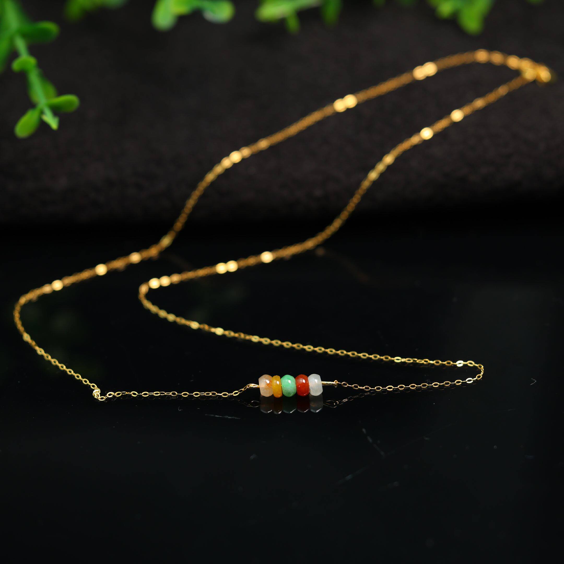 #L173冰种三彩天然A货翡翠小算盘珠子隔珠珠项链