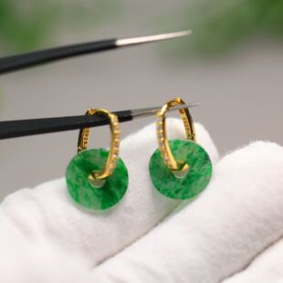 冰种飘辣绿天然A货翡翠平安扣小环耳环耳坠S925银圈镶嵌