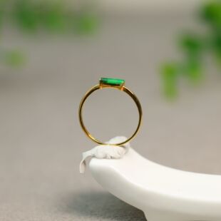 18K金老坑冰种满绿缅甸天然A货翡翠柱条戒指女戒 N069