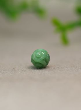 #J759满绿缅甸天然A货翡翠龙纹雕花珠子 8MM小圆珠吊坠顶珠