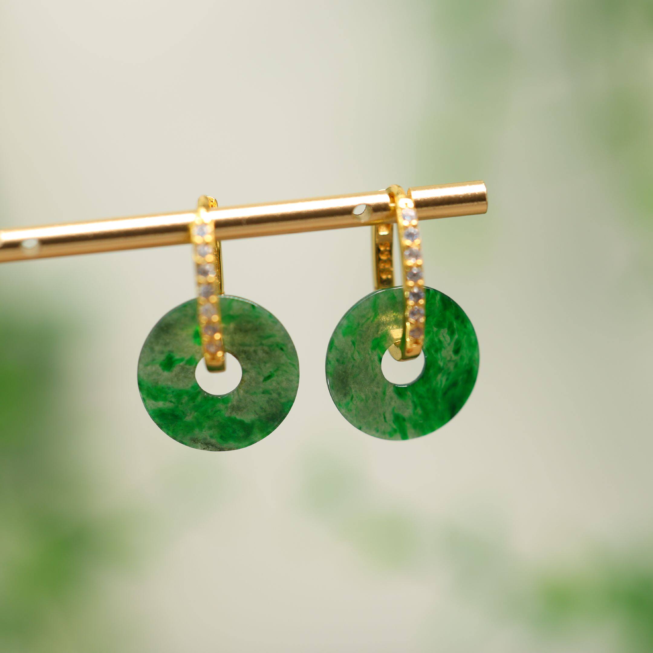 #J997 老坑辣绿缅甸天然A货翡翠小环耳环耳坠S925银耳圈镶嵌