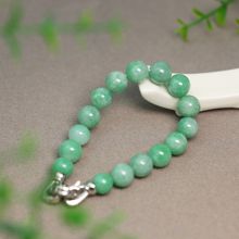 #K444一串满绿缅甸天然A货翡翠素面圆珠子手串手链