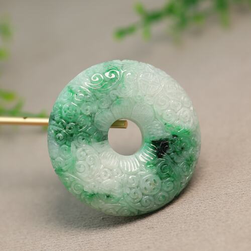 天然A货翡翠雕花大平安扣吊坠