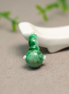 #K849辣绿缅甸天然A货翡翠素面珠子三通佛头 18子珠串配件