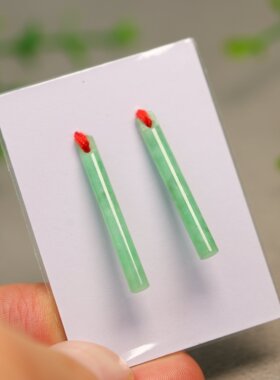 #L818 一对冰糯种绿色缅甸天然A货翡翠翎管镶嵌耳坠裸石