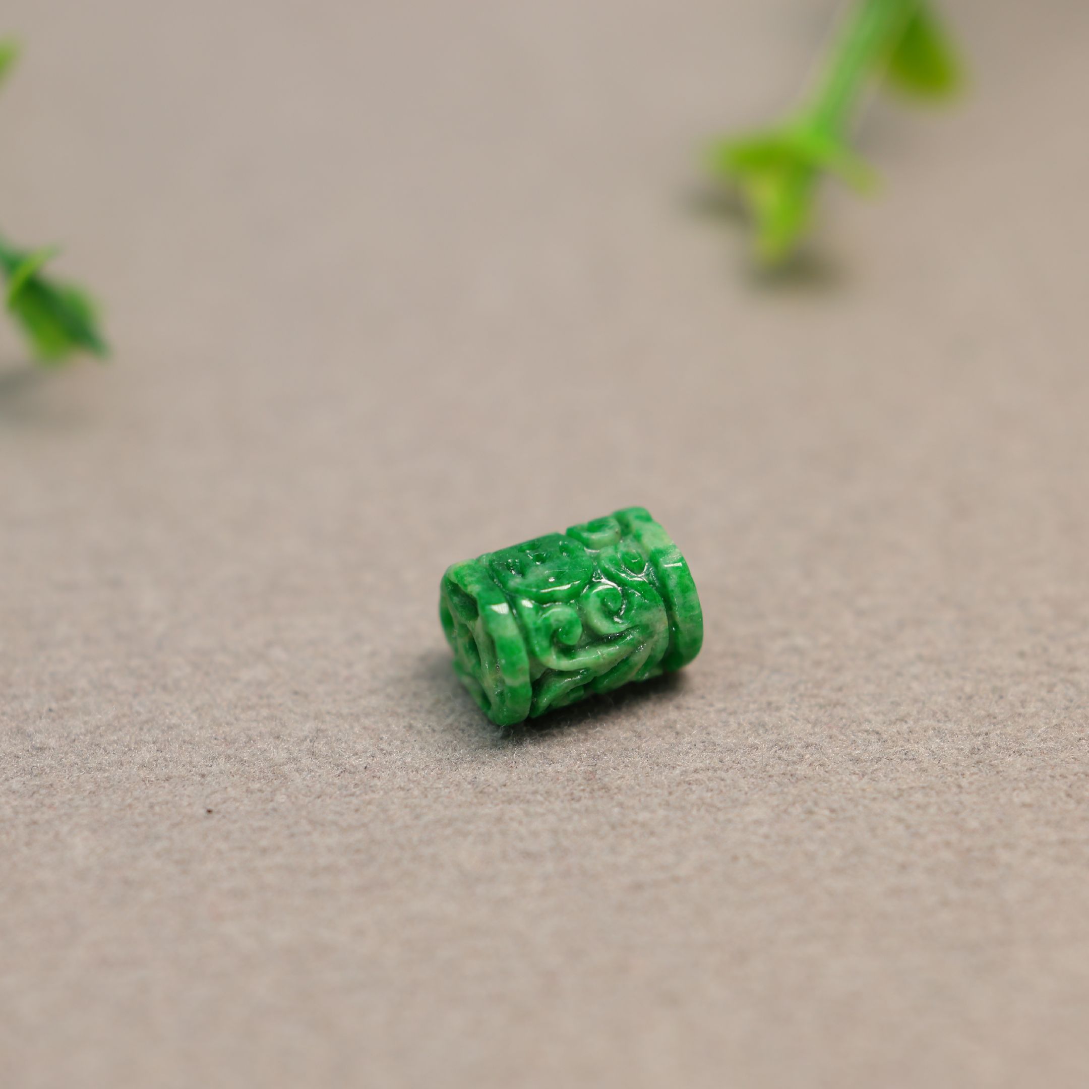 翡翠雕花桶珠转运珠扁桶珠