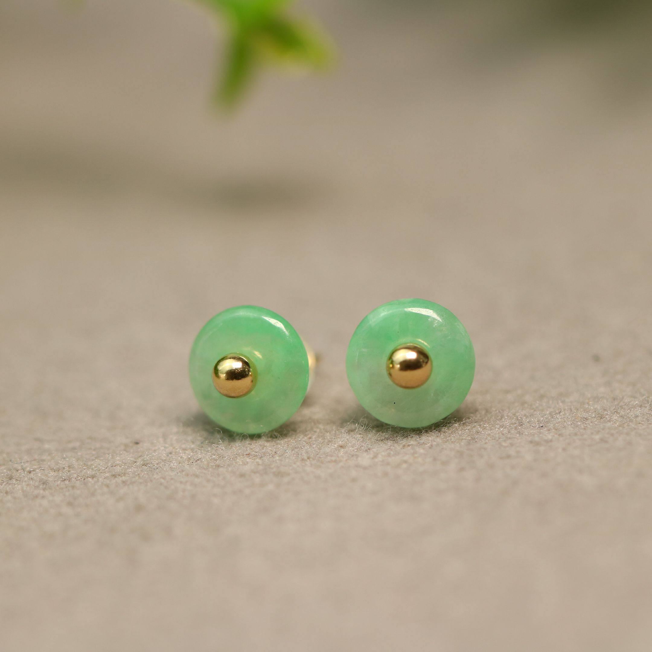 飘阳绿天然A货翡翠平安扣耳钉