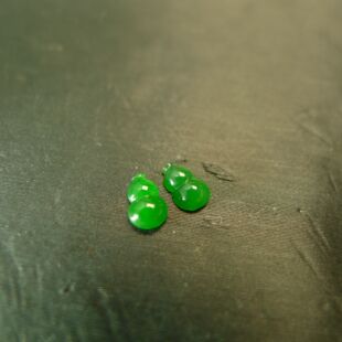 #I487一对老坑冰种满绿缅甸天然A货翡翠迷你小葫芦戒面裸石