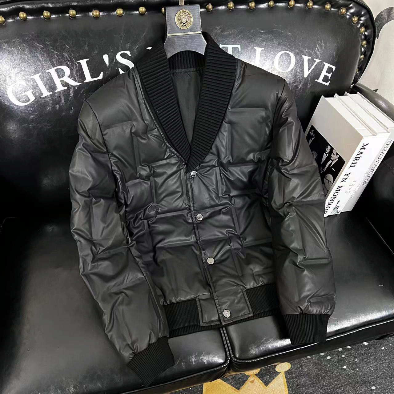 雷迪波尔官方时尚简约针织领压花保暖免洗羽绒服男韩版大码修身鸭