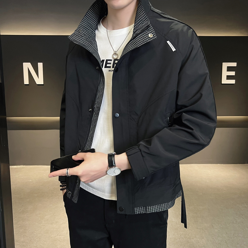 雷迪波尔官方痞帅男装假两件外套男潮牌立领韩版潮流休闲百搭高级