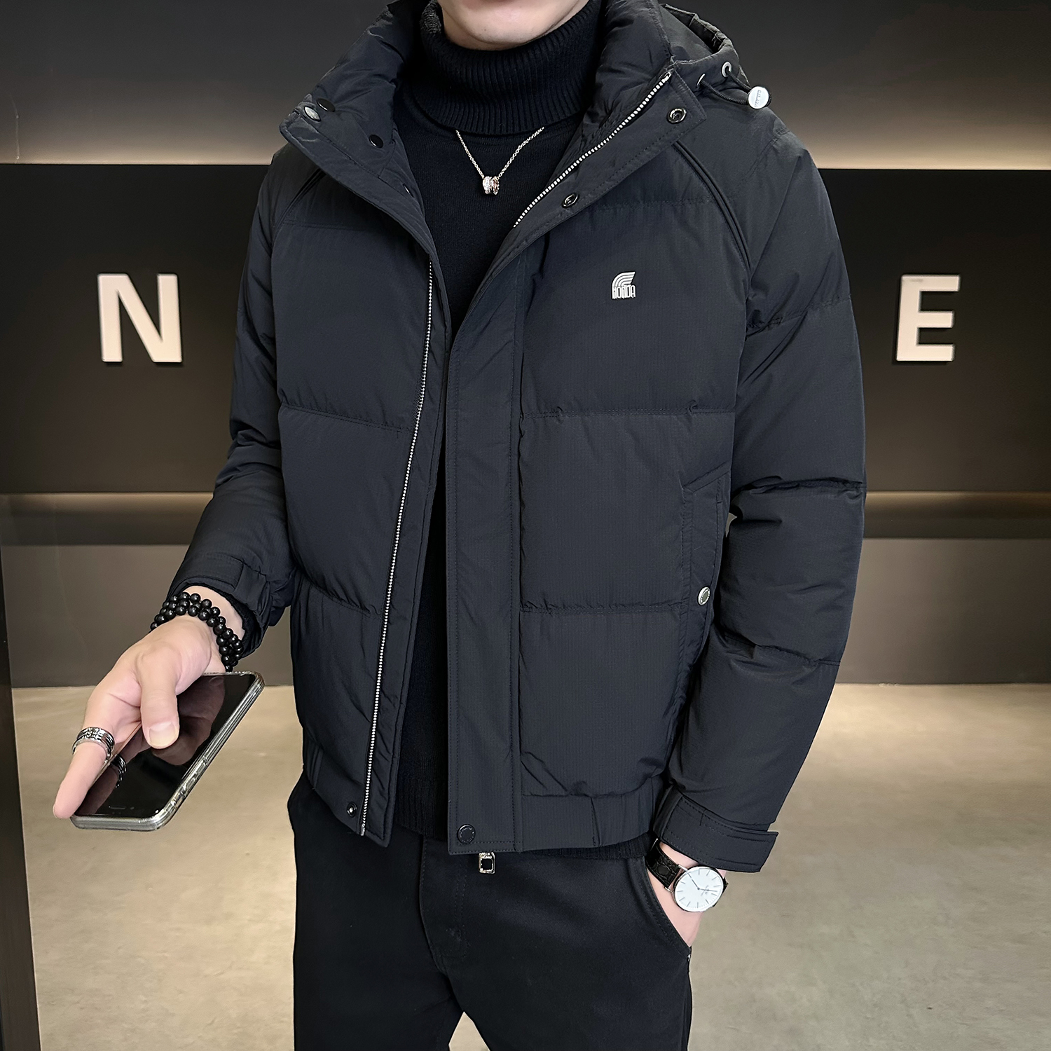 雷迪波尔官方痞帅男装冬季连帽羽绒服男士潮牌潮流短款修身高级感