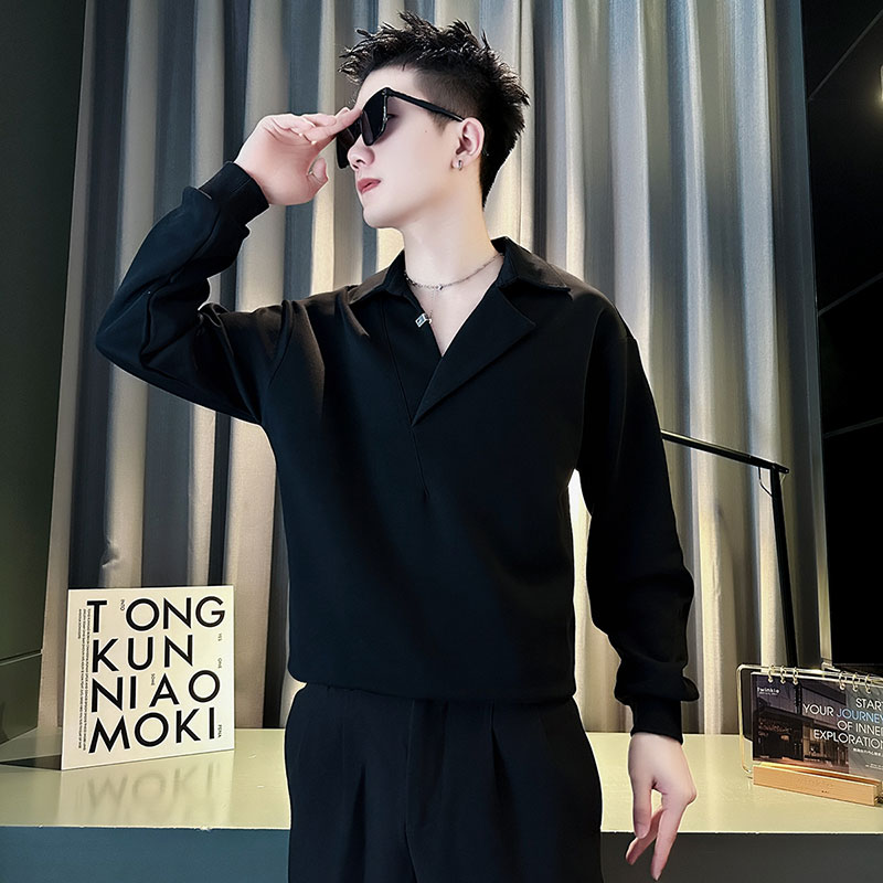 雷迪波尔官方设计师款卫衣男V领T恤长袖重磅体恤新款个性小众套头