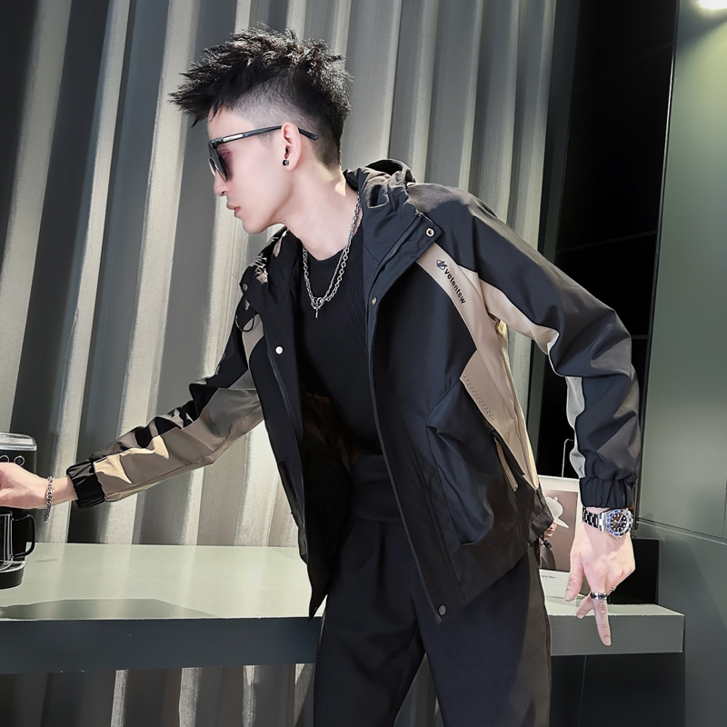 雷迪波尔官方高级感连帽外套男潮牌痞帅撞色防风男装上衣新款春秋