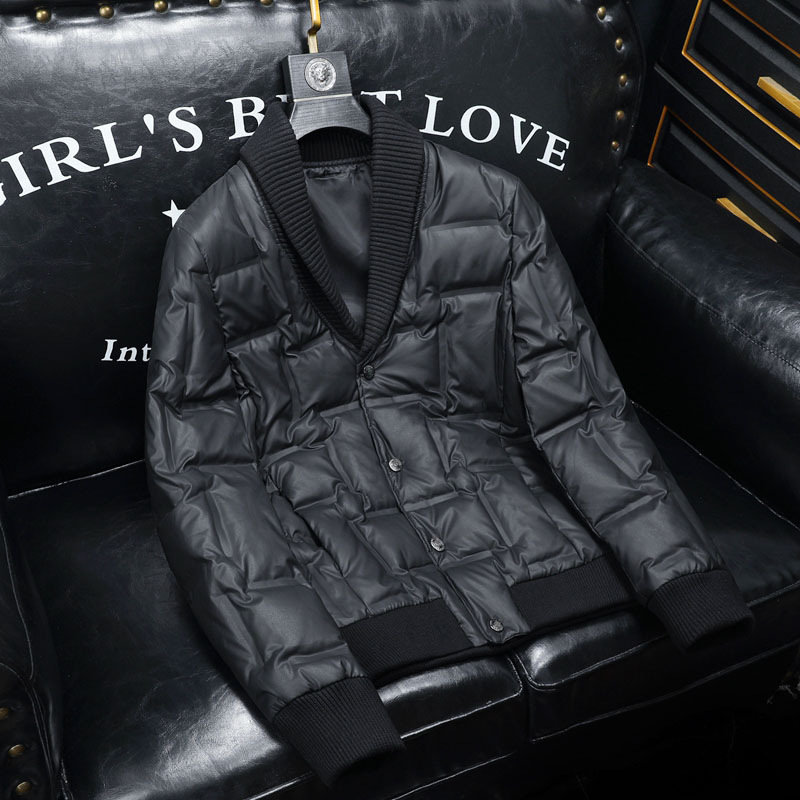 雷迪波尔官方欧洲站西装领皮面针织领羽绒服男装冬季西服新款休闲