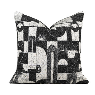 现代黑白几何花纹靠垫抱枕样板房轻奢高级感客厅沙发方枕腰枕靠背