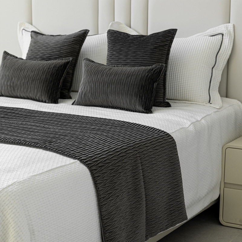 灰色绒面压褶酒店床品套件现代简约样板间床旗床尾巾民宿抱枕,居家布艺,靠垫/抱枕,淘宝优惠券,粉丝福利购,淘宝优惠卷