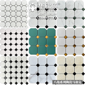 华欣硕大八角孔雀绿金色马赛克背景墙卡拉拉灰黑白卫生间阳台地砖