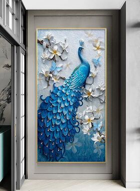 入户玄关装饰画孔雀走进门大气挂画轻奢现代简约墙壁画客厅装饰画
