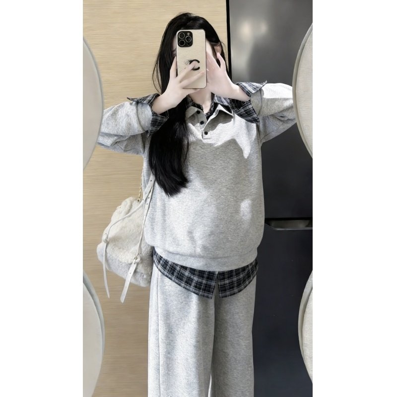 孕妇春秋套装新款时尚大码宽松假两件上衣搭配垂感阔腿裤2026年女