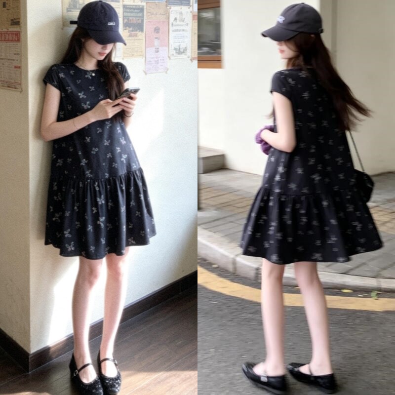 夏季孕妇碎花遮肚短袖连衣裙