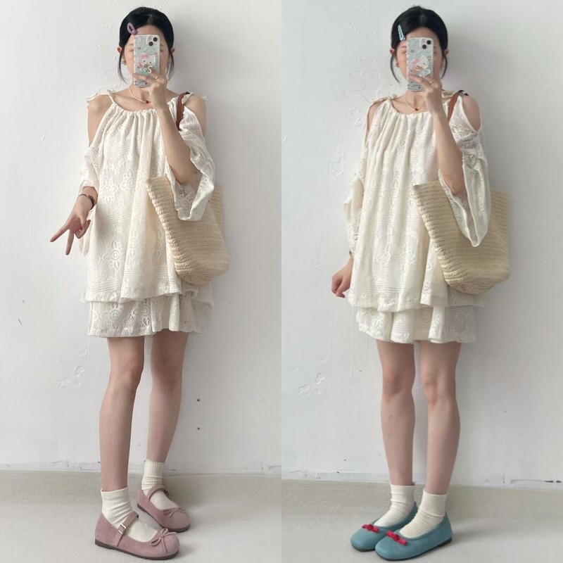 2026年夏季孕妇套装大码显瘦露肩上衣托腹镂空裤子韩版女