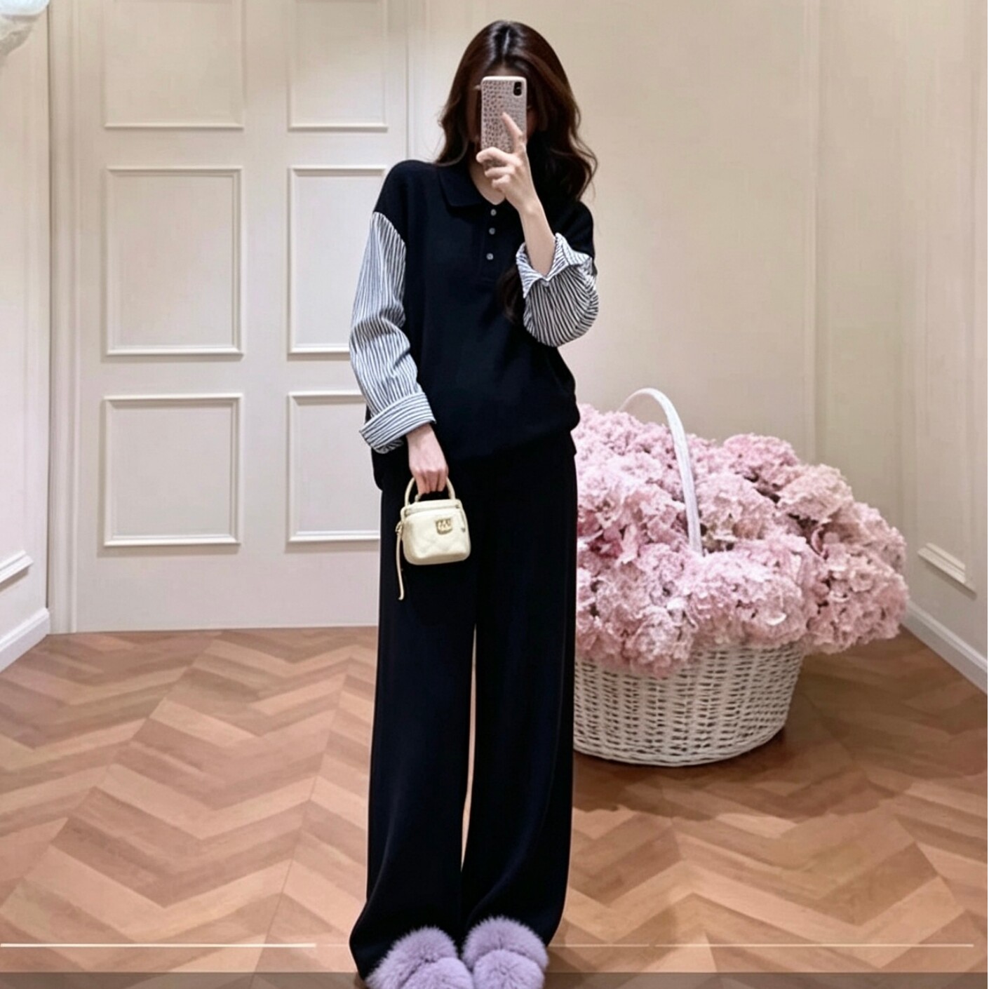 春秋孕妇翻领遮肚阔腿两件套