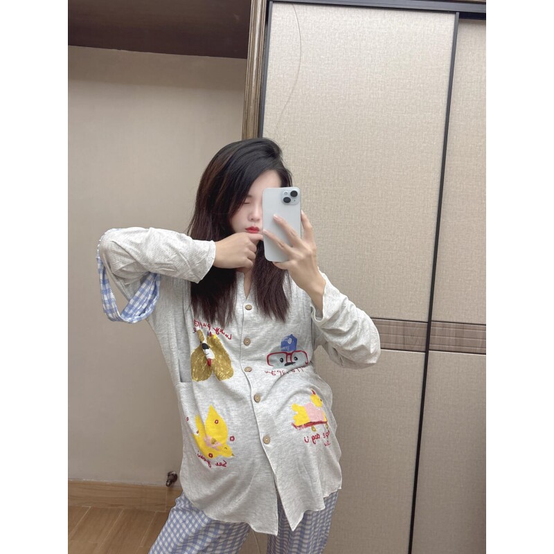 孕妇装月子服带胸垫莫代尔春夏