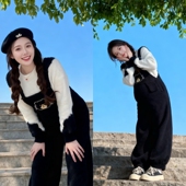 搭配奶牛双面绒上衣套装 加绒加厚羊羔毛背带裤 2025秋冬季 孕妇新款