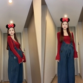 2025春秋款 上衣设计感背带裤 新款 孕妇套装 时尚 纯色长袖 韩版 两件套