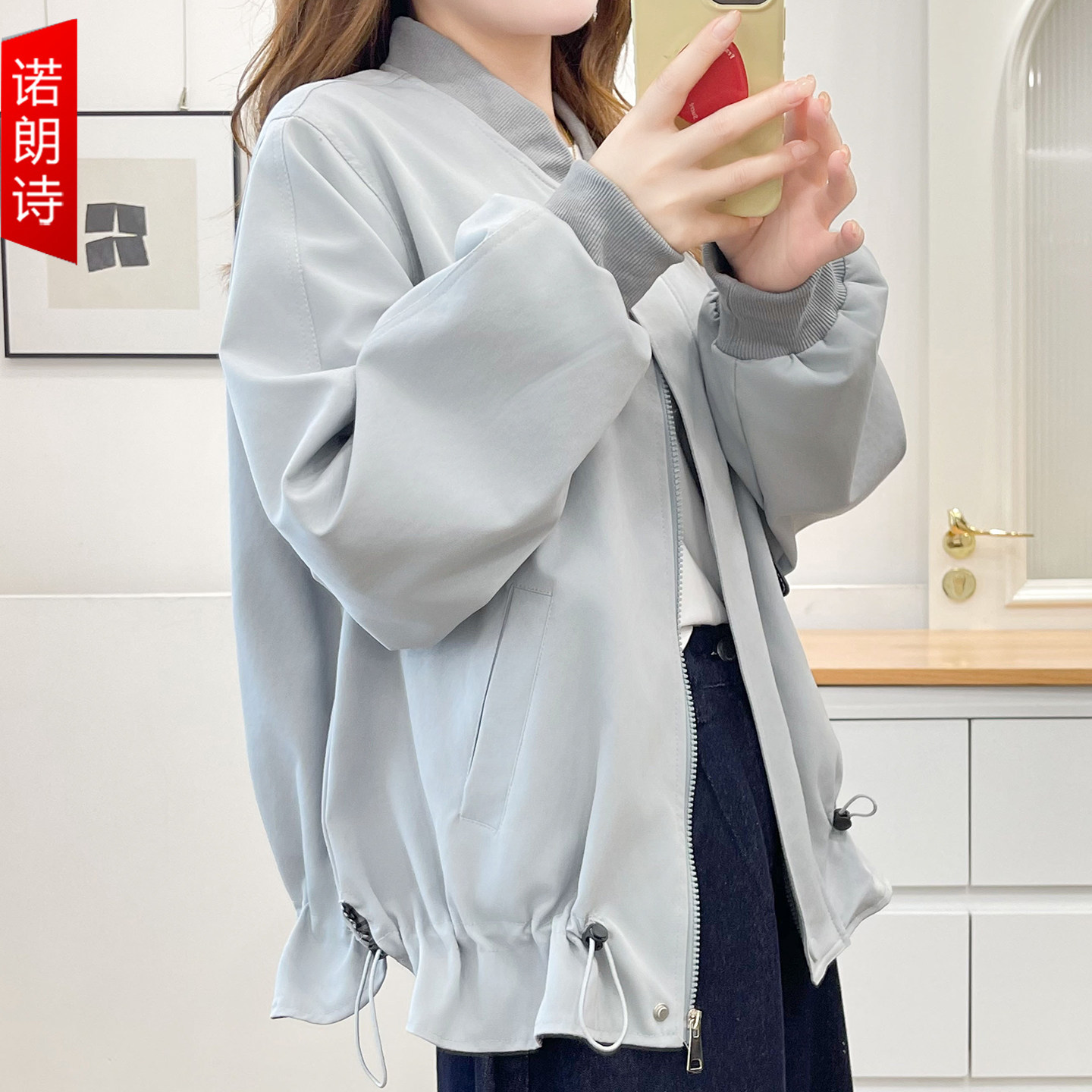 大码女装设计感花苞棒球服外套女图片