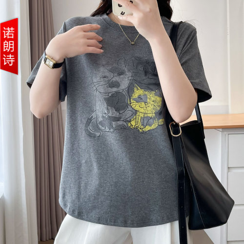 大码女装胖mm猫咪印花短袖T恤潮