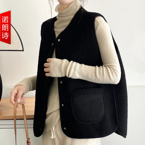 大码女装颗粒绒马甲别致设计外套