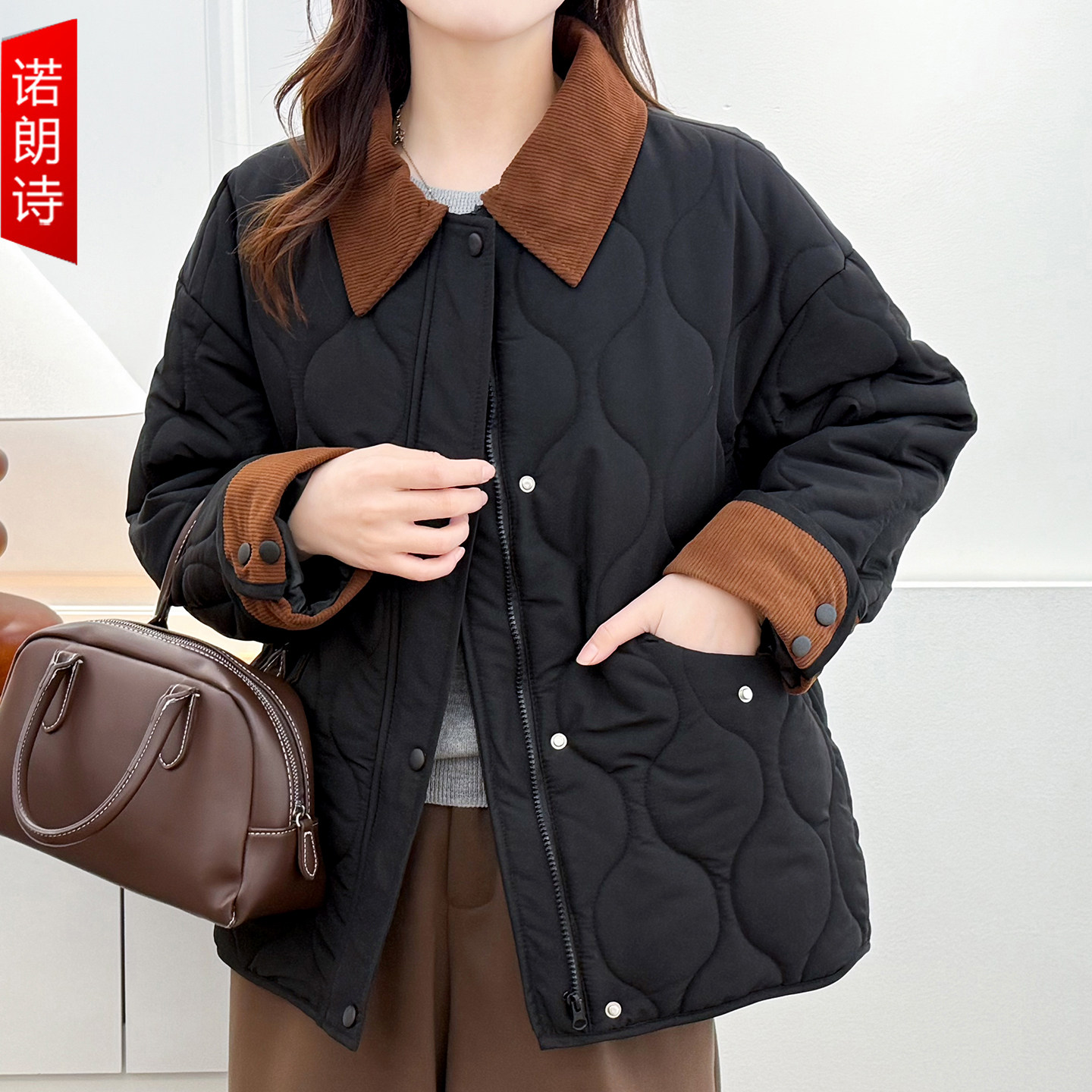 2025秋冬不臃肿棉衣胖mm翻领灯芯绒拼接外套洋气大码百搭休闲棉服,女装/女士精品,大码棉服,淘宝优惠券,粉丝福利购,淘宝优惠卷