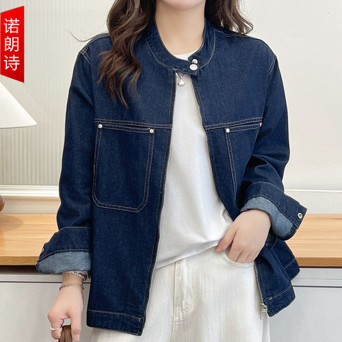 大码女装复古立领时尚牛仔外套女