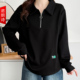 半拉链休闲外套胖mm翻领贴标显瘦上衣 女装 2025新款 polo领卫衣大码
