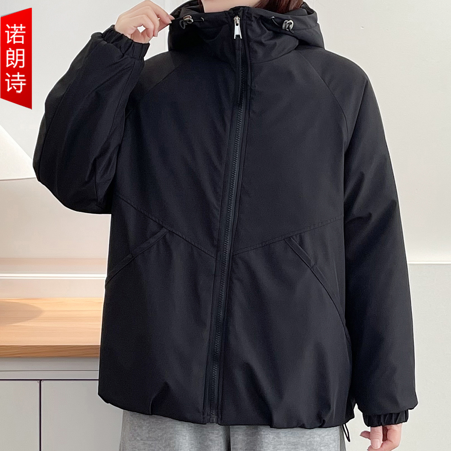 大码女装连帽冲锋衣夹棉棉服外套