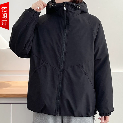 大码女装连帽冲锋衣夹棉棉服外套