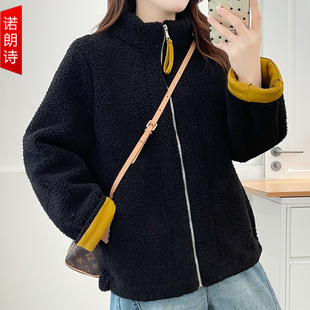 加厚立领毛毛撞色外套胖mm宽松保暖韩系棉衣显瘦上衣 冬季 大码 女装