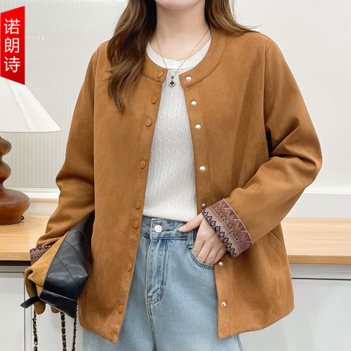 大码女装复古拼接时尚单排扣外套