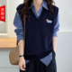 宽松坎肩无袖 早秋大码 学院风针织背心2025胖mm减龄时尚 遮肚子上衣