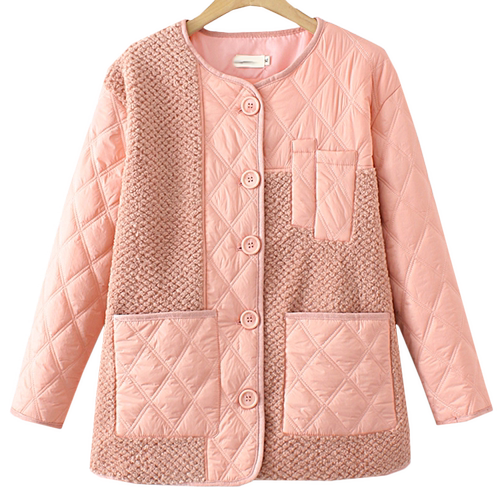 2026新款宽松休闲绗缝菱格夹棉棉衣200斤胖mm大码女装拼接棉服韩