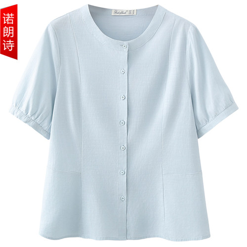 大码女装胖mm水洗棉短袖衬衫上衣