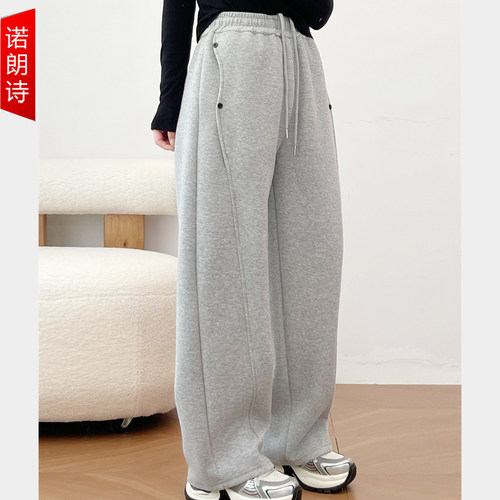 大码女装时尚弯刀裤灰色休闲卫裤