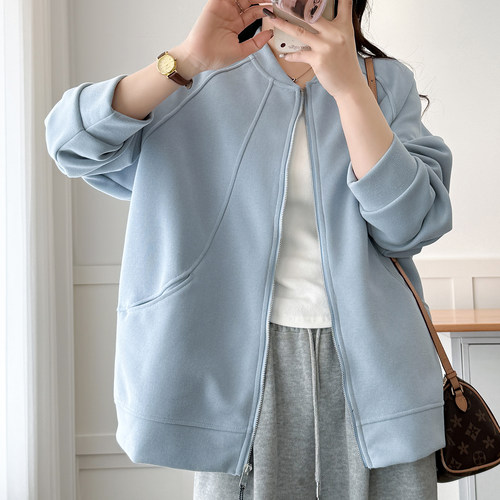 大码女装纯色棒球服外套显瘦上衣