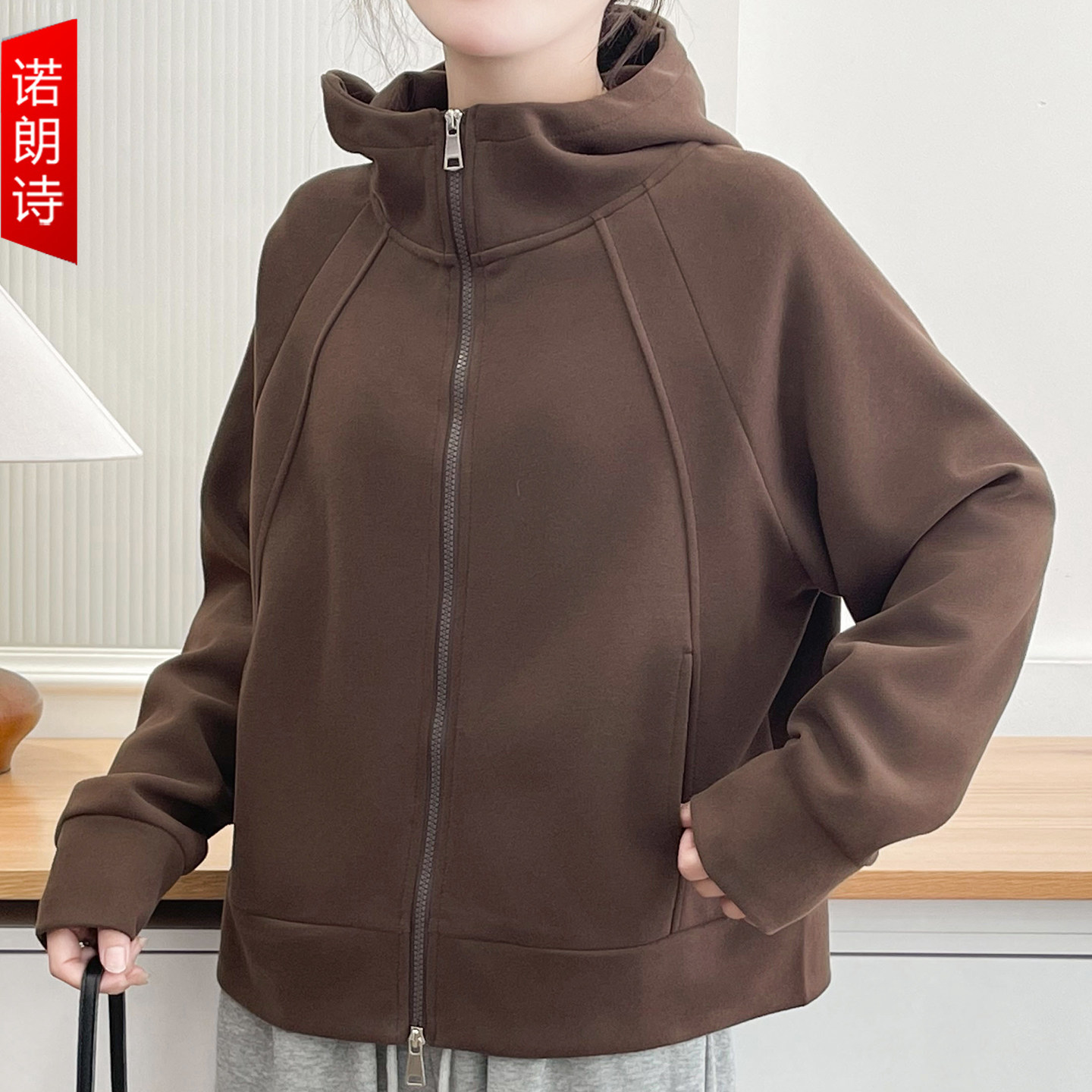 大码女装美式连帽卫衣开衫外套女胖mm慵懒风休闲百搭遮肉拉链上衣