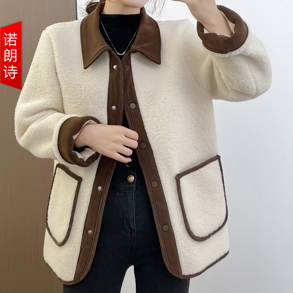 2025休闲气质通勤上衣大码女装胖妹妹撞色翻领时尚羊羔毛外套女韩,女装/女士精品,常规大码外套,淘宝优惠券,粉丝福利购,淘宝优惠卷